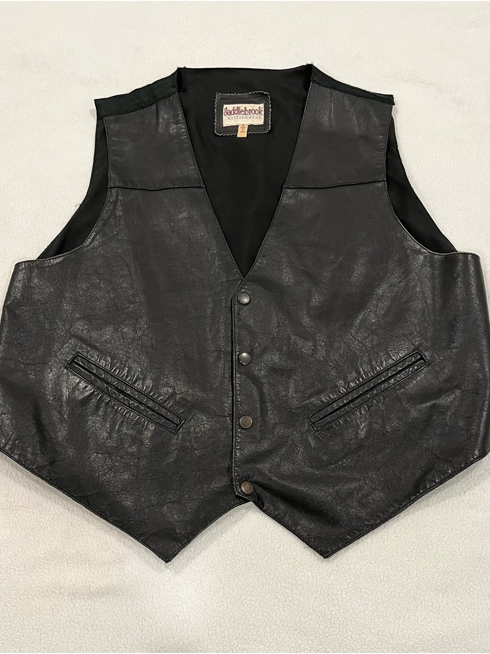 Saddlebrook Black Vegan Leather Men's Vest - Button Snap Front